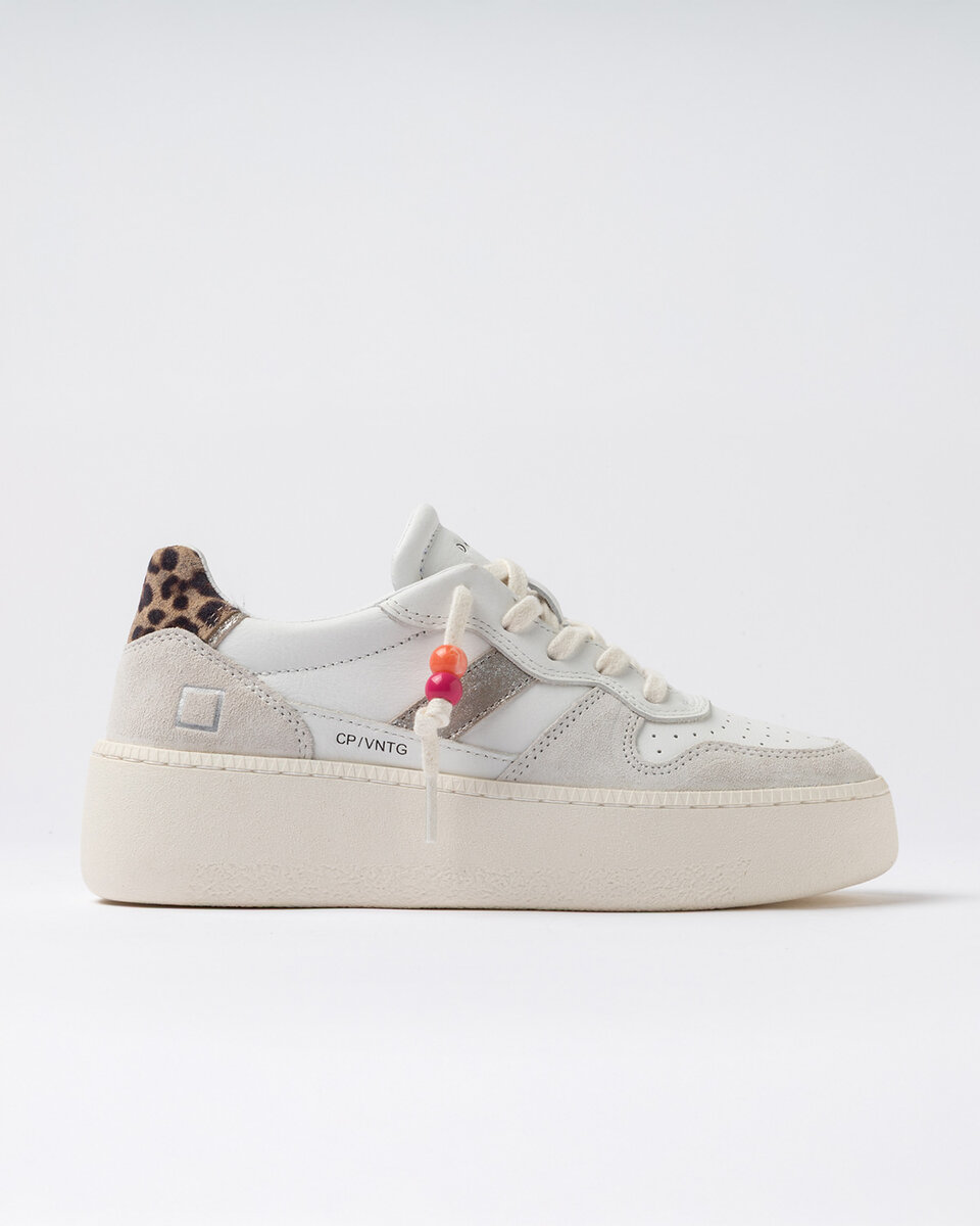 COURT PLATFORM VINTAGE DANA DERİSİ BEYAZ-LEOPAR
