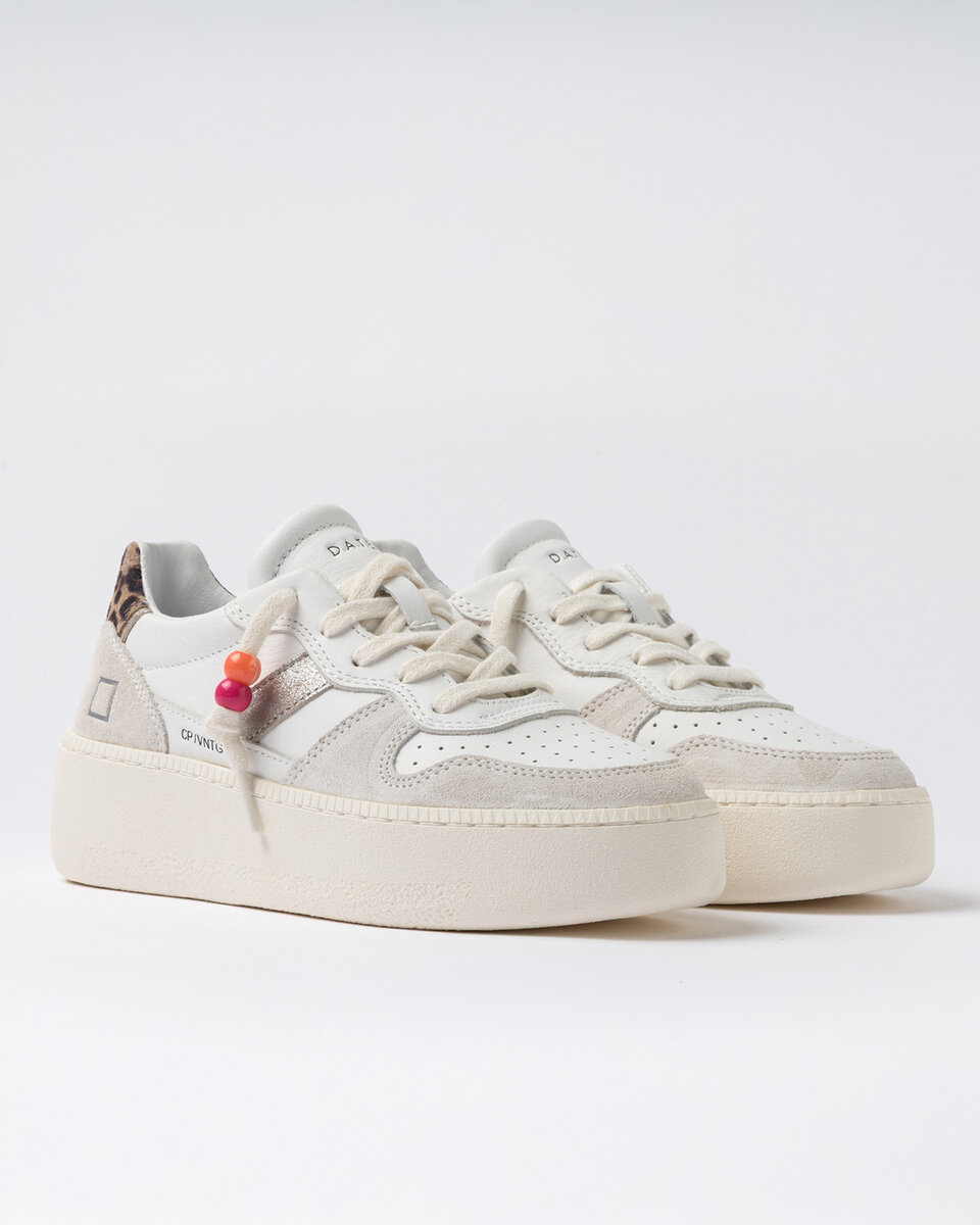 COURT PLATFORM VINTAGE DANA DERİSİ BEYAZ-LEOPAR