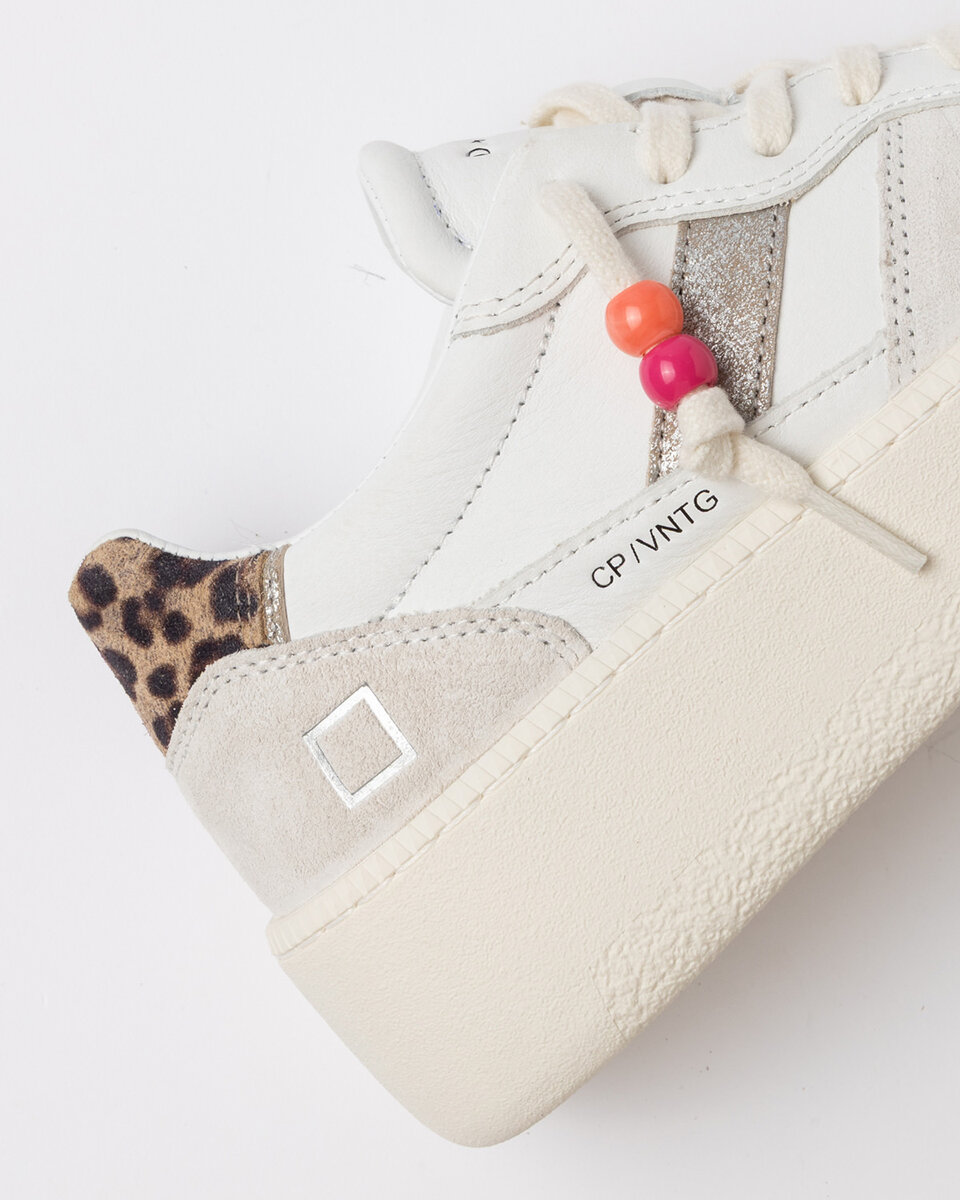 COURT PLATFORM VINTAGE DANA DERİSİ BEYAZ-LEOPAR